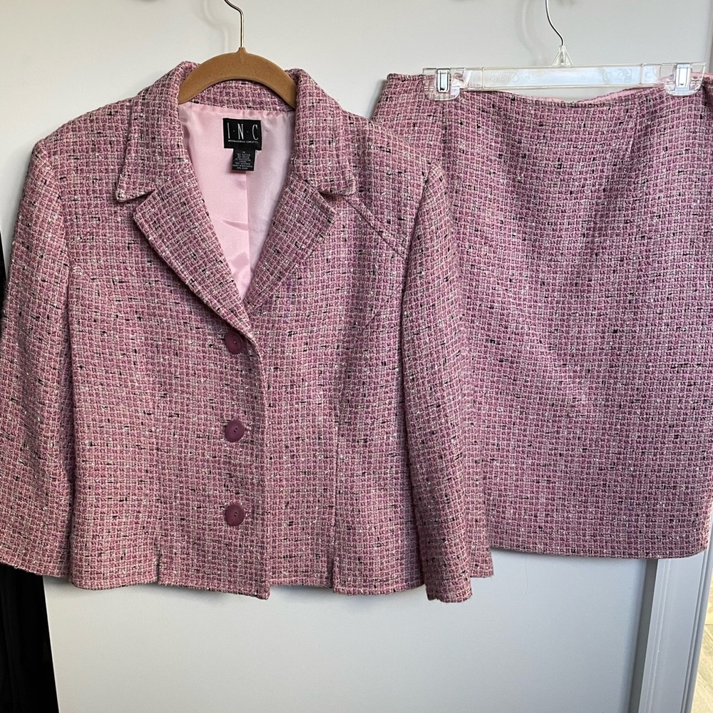 INC International Concepts Mauve Tweed Blazer and Skirt Set
